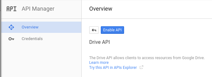 API dashboard.